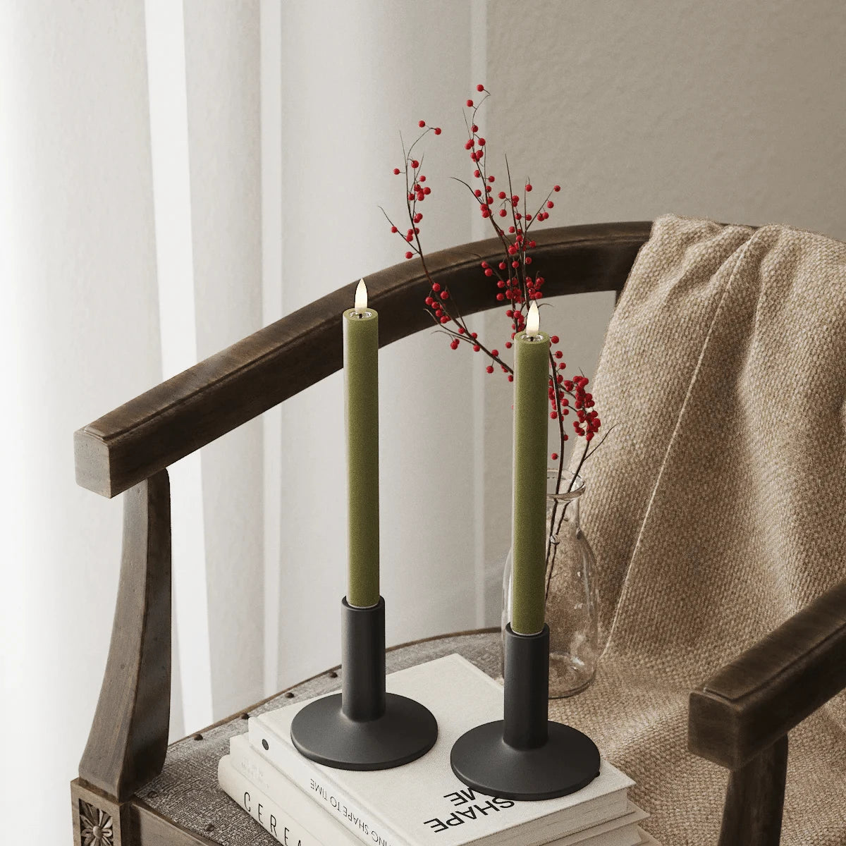 LED Candles LED Dinner Candle - 24cm - Pack of Two Olive Green 23399