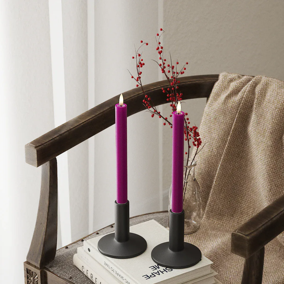 LED Candles LED Dinner Candle - 24cm - Pack of Two Violet 27589
