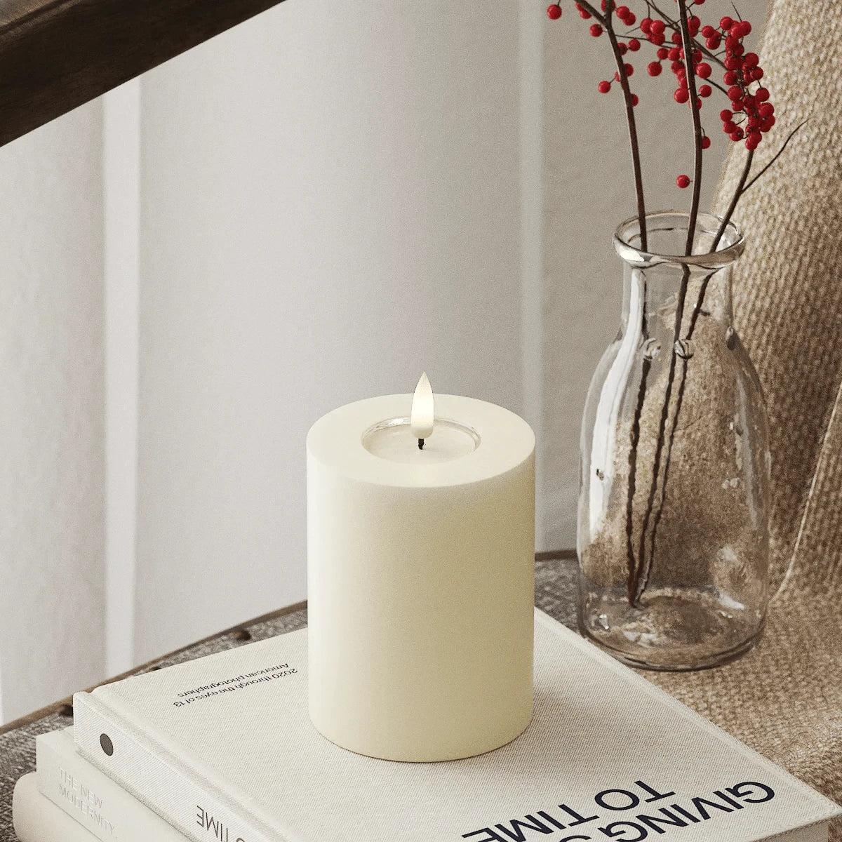 LED Candles LED Pillar Candle D:7.5 cm x H: 10 cm Cream 22351