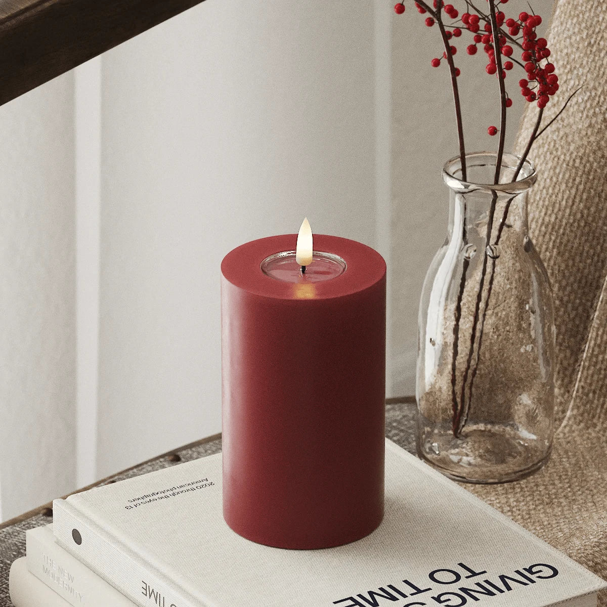 LED Candles LED Pillar Candle D: 7.5 cm x H: 12.5 cm Bordeaux 23417