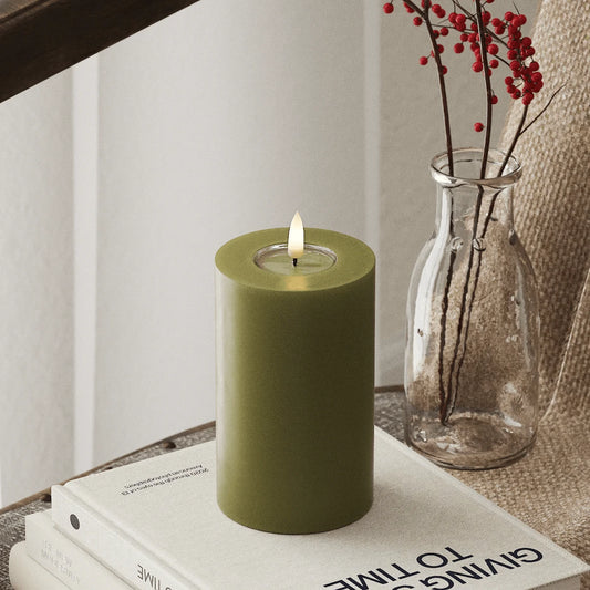 LED Candles LED Pillar Candle D: 7.5 cm x H: 12.5 cm Olive Green 22356