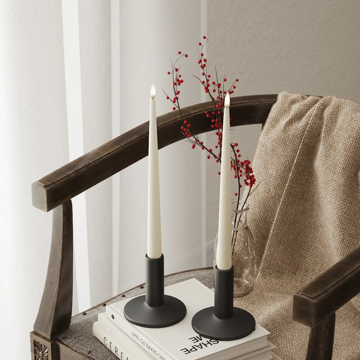 LED Candles LED Shiny Dinner Candle - D: 2cm x H: 28cm/ Pack of Two Cream 22363