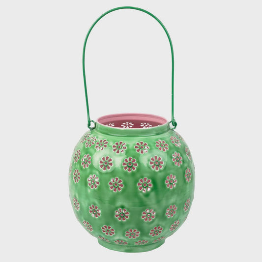 General Metal Green & Pink Geometric Flower Lantern 22393