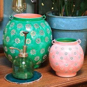 Other Metal Green & Pink Geometric Flower Lantern 22393