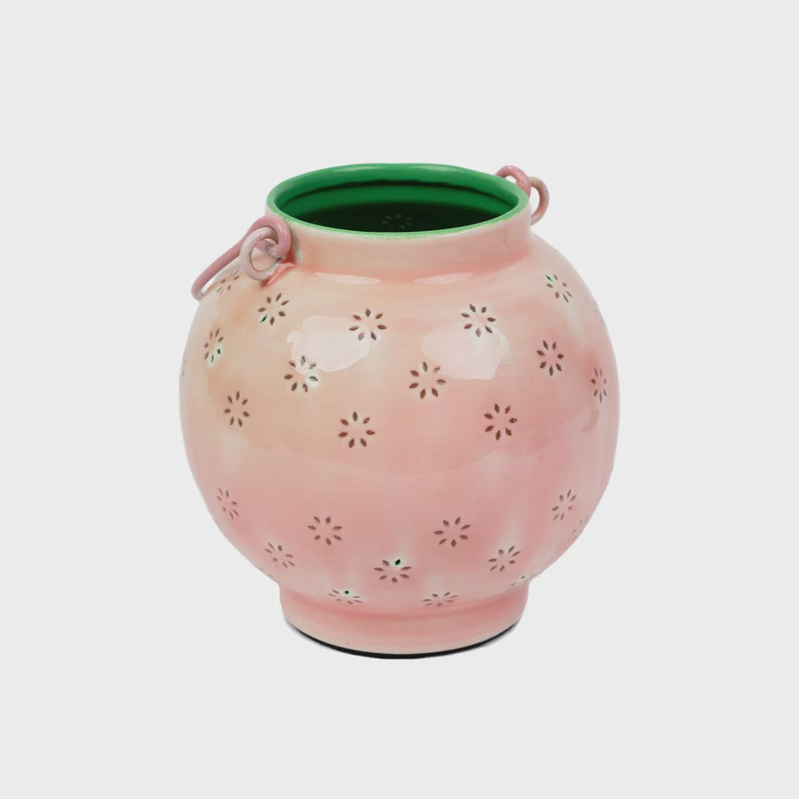Gardenalia Metal Pink & Green Geometric Flower Lantern 22394