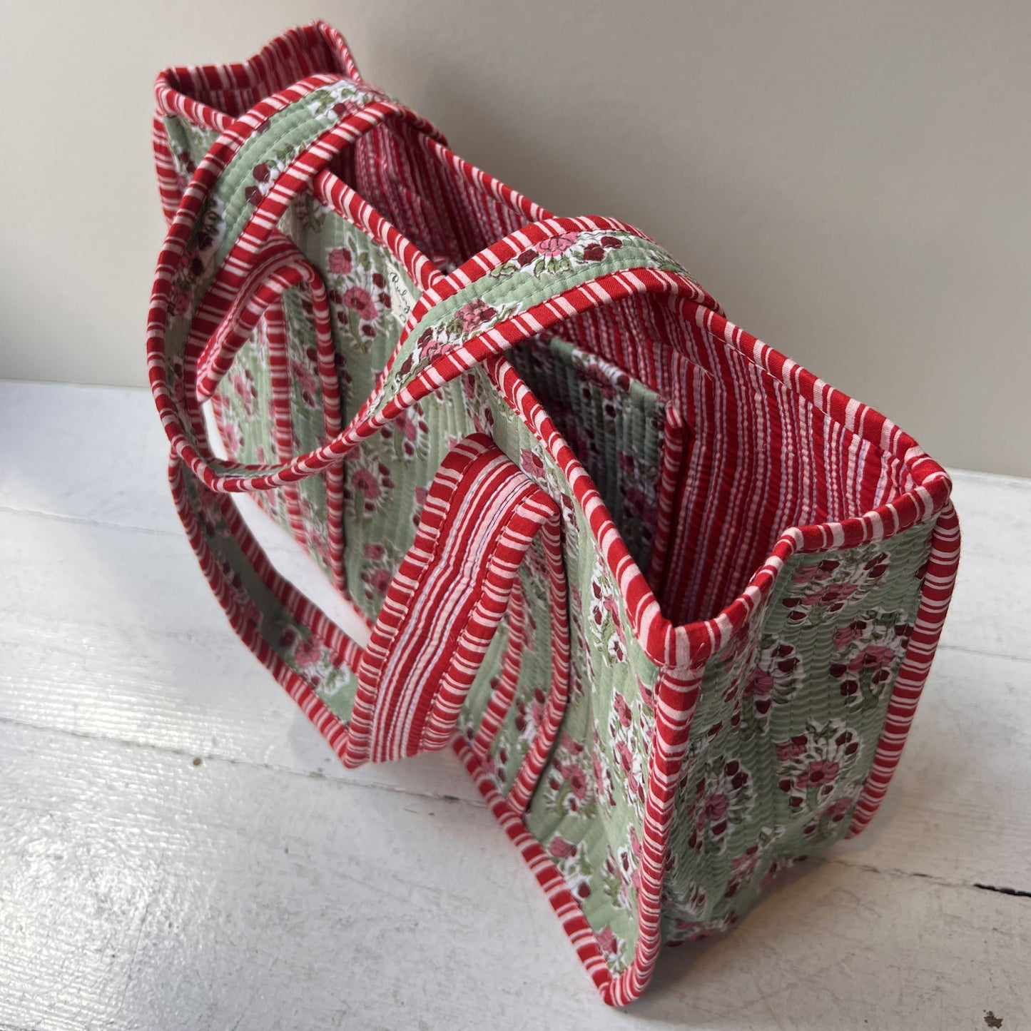 Tote Bags Mini Tote - Pink Country Flowers on Green 28274