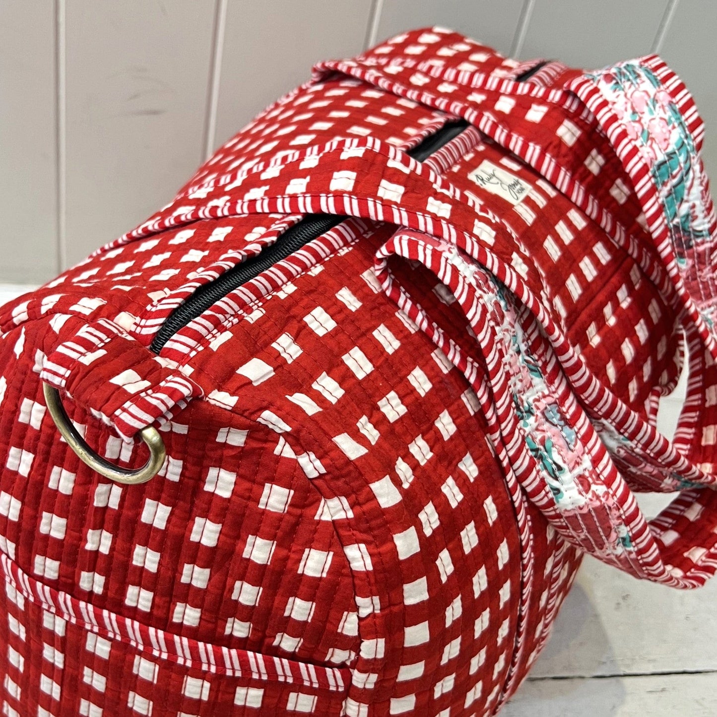 Overnighter Bags Overnighter - Red Check with Red Stripe Piping 25673