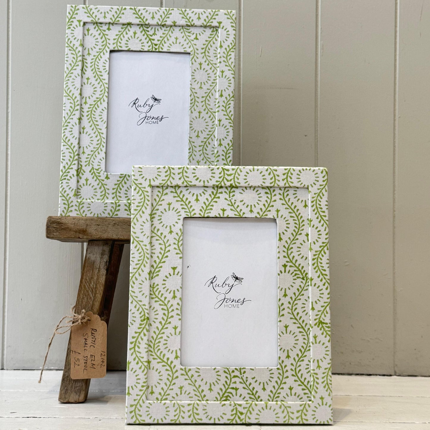 Misc Photo Frame - Handmade Block Print Green Pistachio Wavy / Portrait 23983
