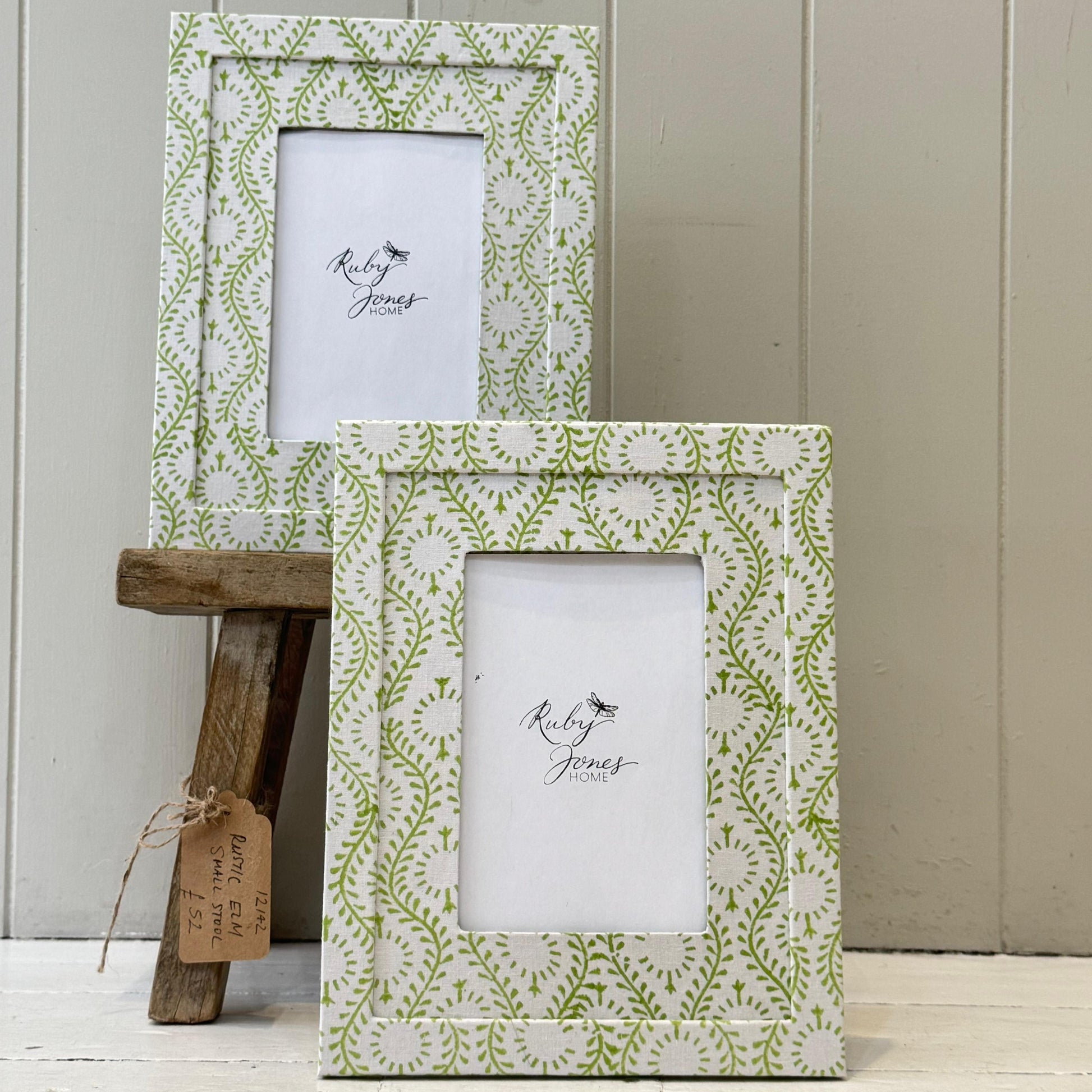 Misc Photo Frame - Handmade Block Print Green Pistachio Wavy / Portrait 23983