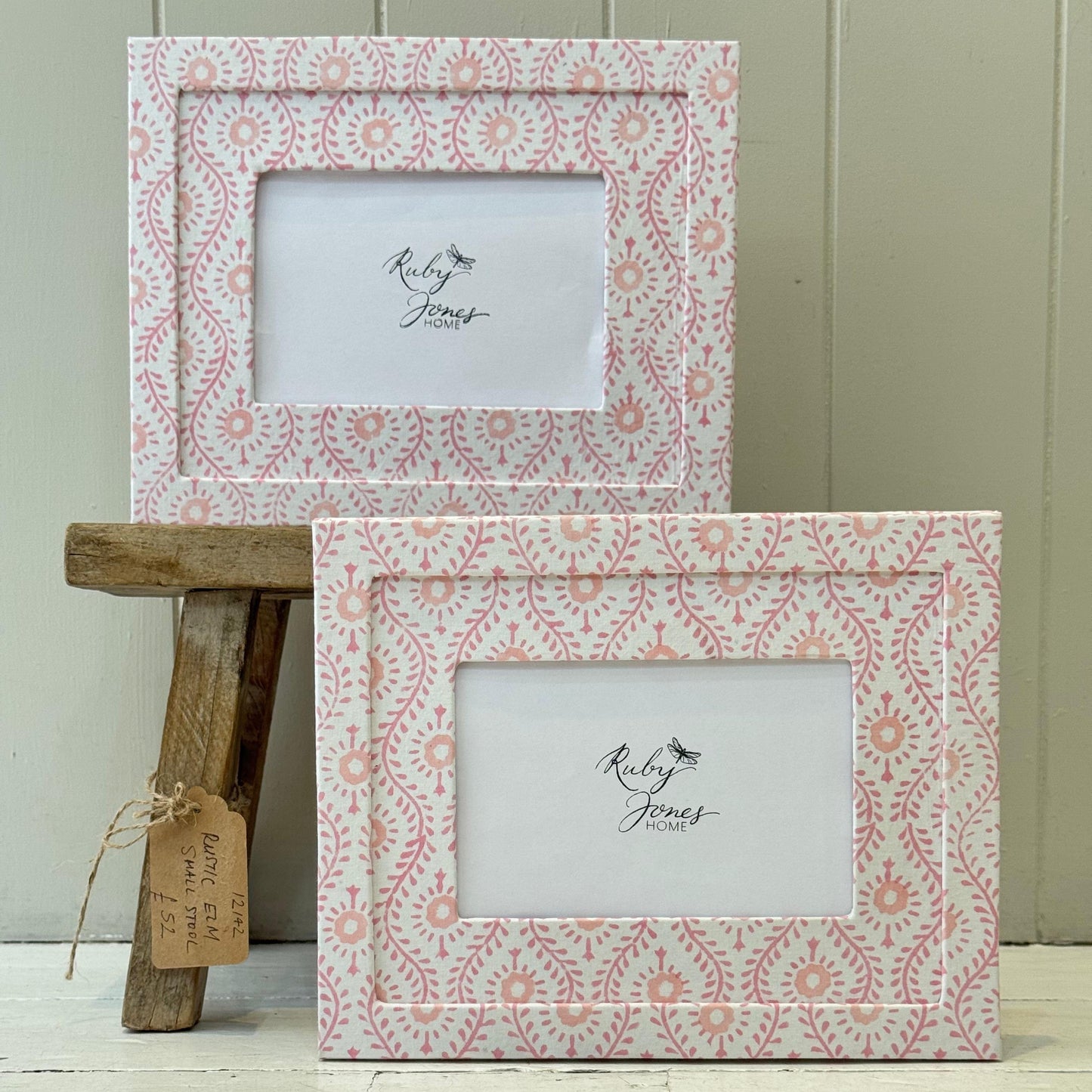 Misc Photo Frame - Handmade Block Print Wavy Pink / Landscape 25044