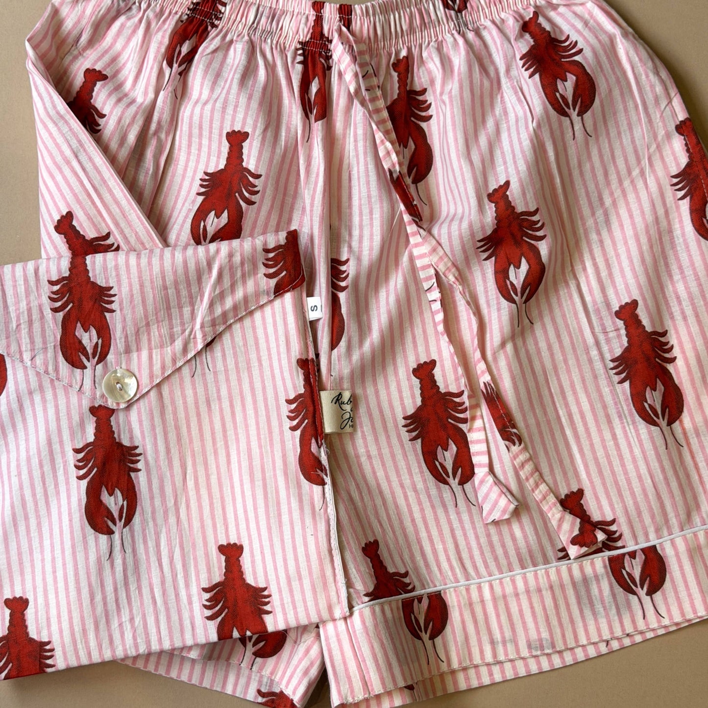 Pyjamas PJ Shorts - Lobsters on Pink Stripes Small 27818