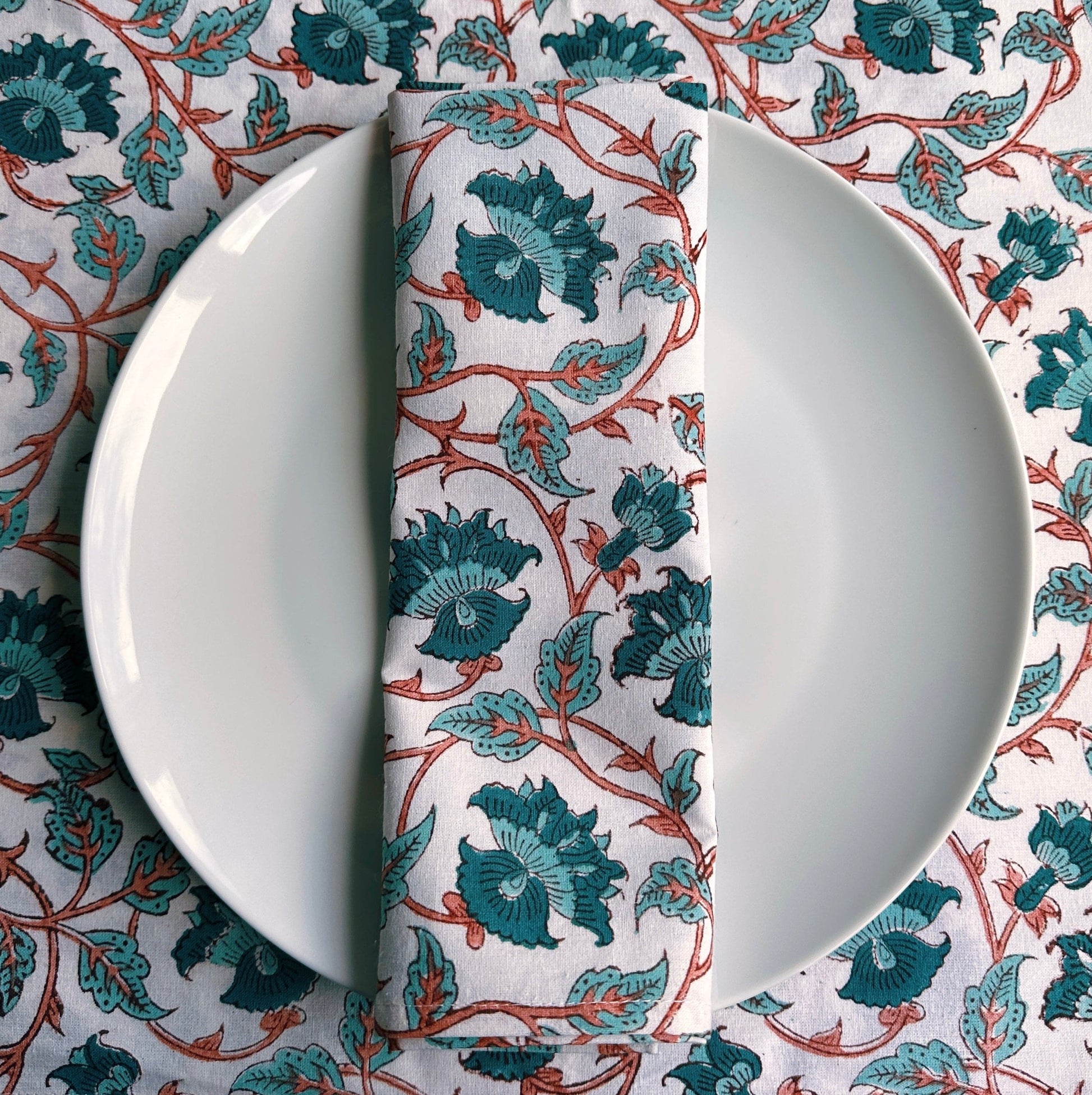 Tablecloths & Napkins Placemats - Teal & Russet Climber 21385