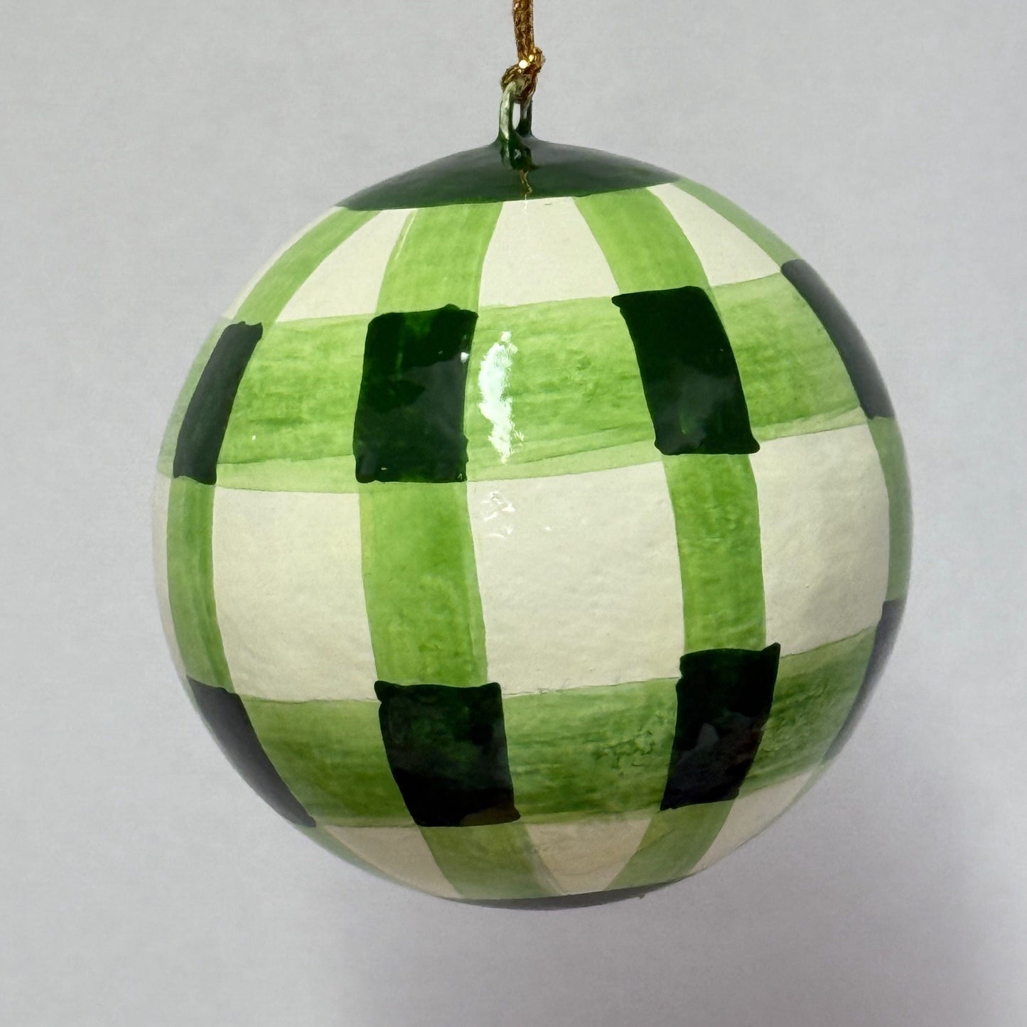 Xmas RJH Papier Mâché Christmas Baubles Check / Green 26521