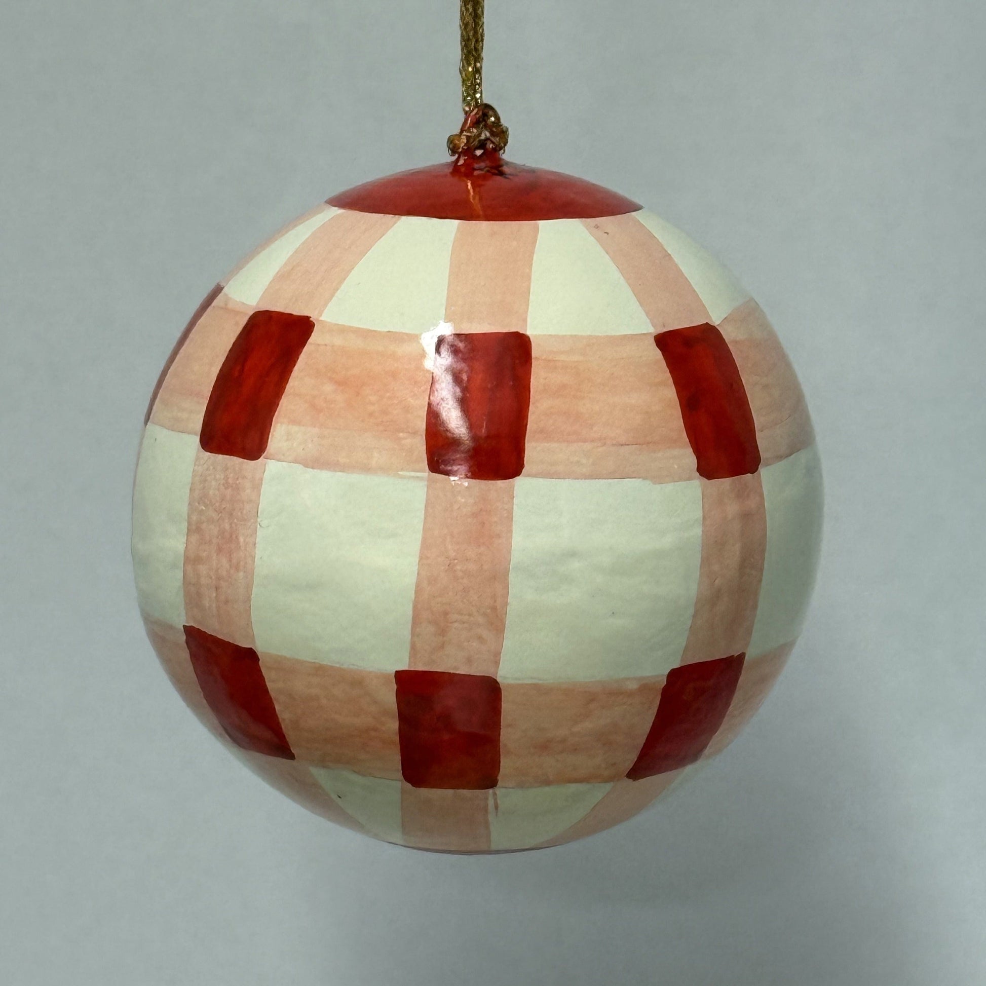 Xmas RJH Papier Mâché Christmas Baubles Check / Red 26522