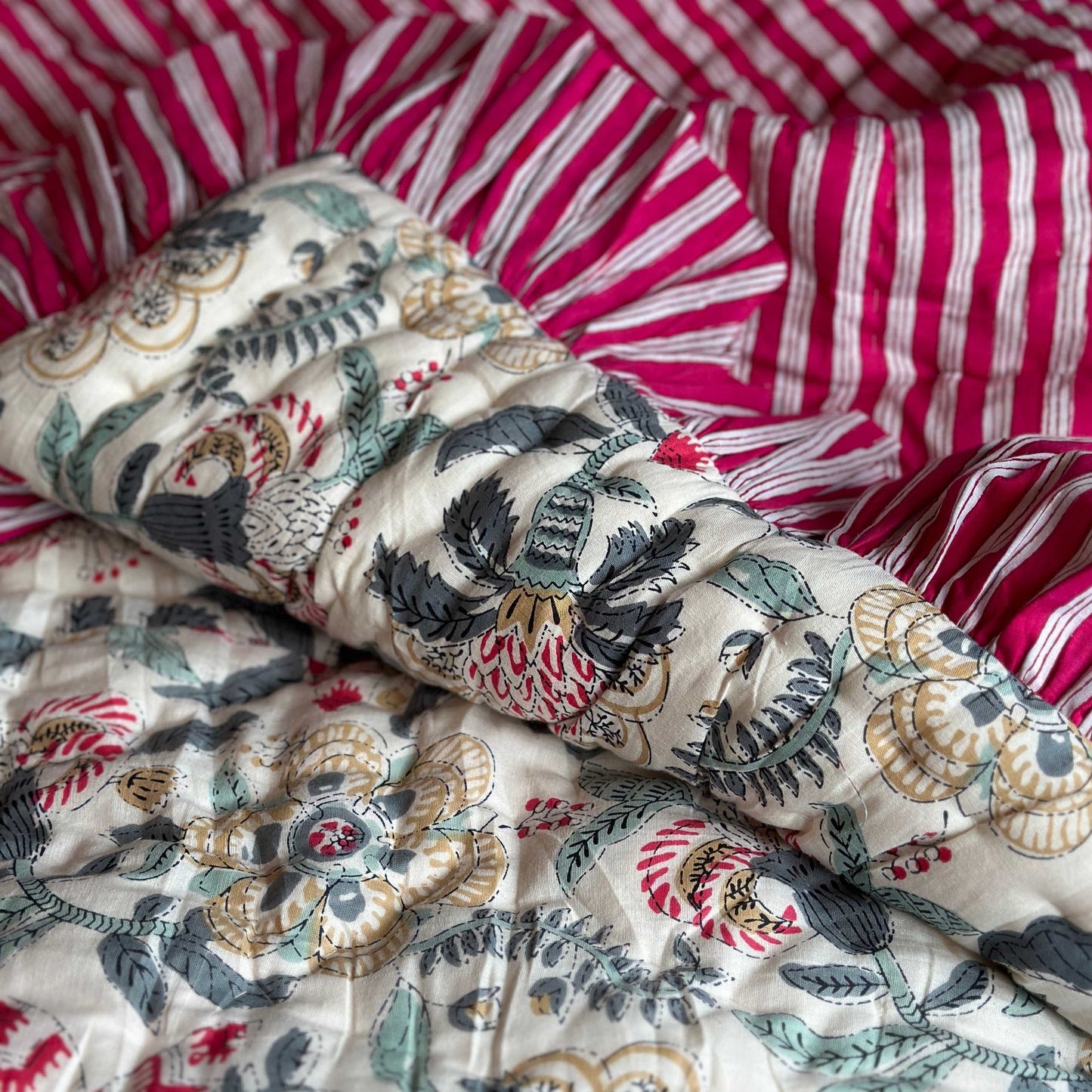 Quilt Ruffle Quilt - Fuchsia Pink and Sage Green 21487