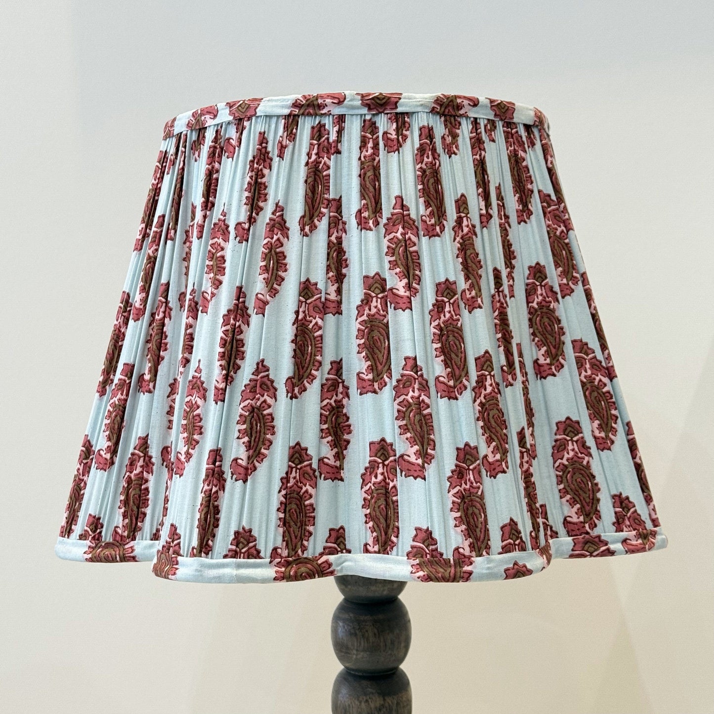 Empire Scalloped Lampshade - Barn Red Paisley on Soft Mint
