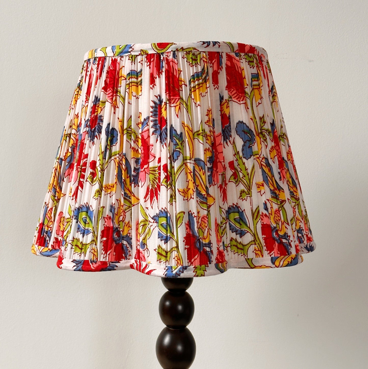 Empire Scalloped Lampshade - Bright Country Flowers on White