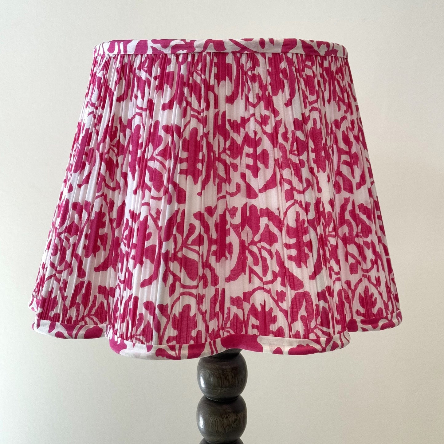 Empire Scalloped Lampshade - Fuchsia Climber on White
