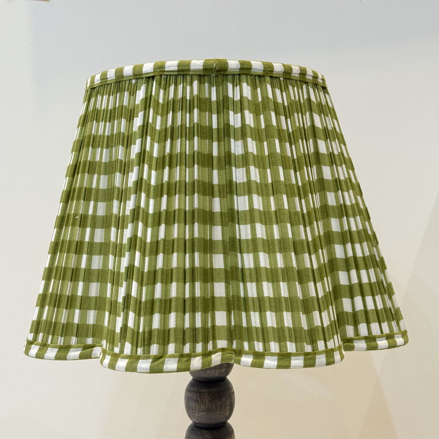 Empire Scalloped Lampshade - Pea Green Gingham