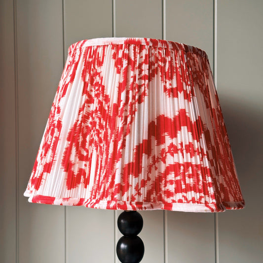 Empire Scalloped Lampshade - Scarlet Ikat on White