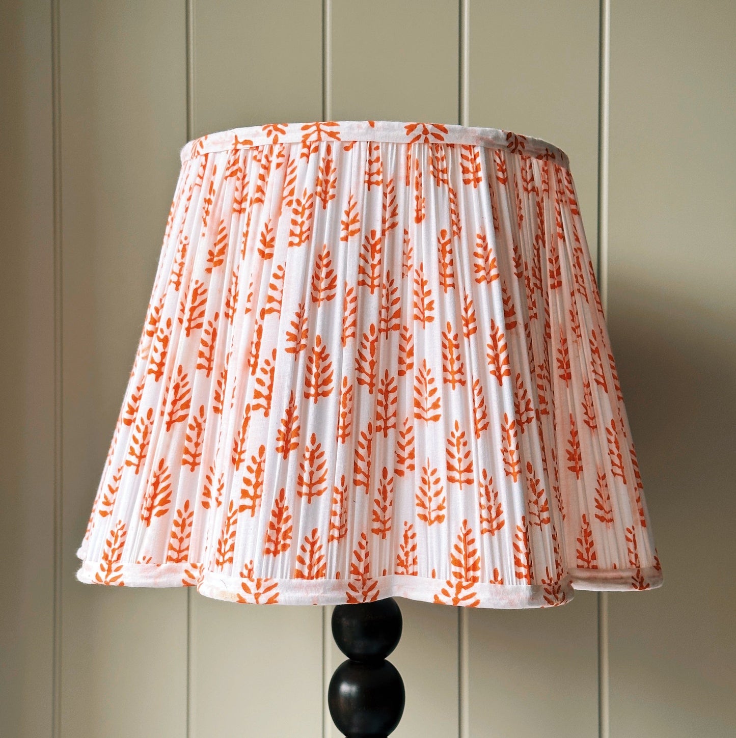Empire Scalloped Lampshade - Tangerine Ferns on White