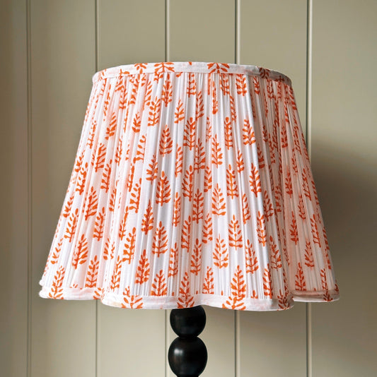 Empire Scalloped Lampshade - Tangerine Ferns on White