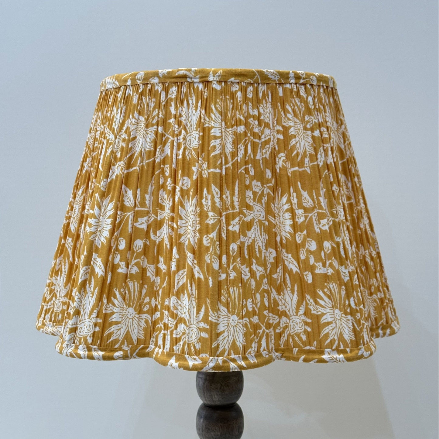 Empire Scalloped Lampshade - White Botanicals on Gold