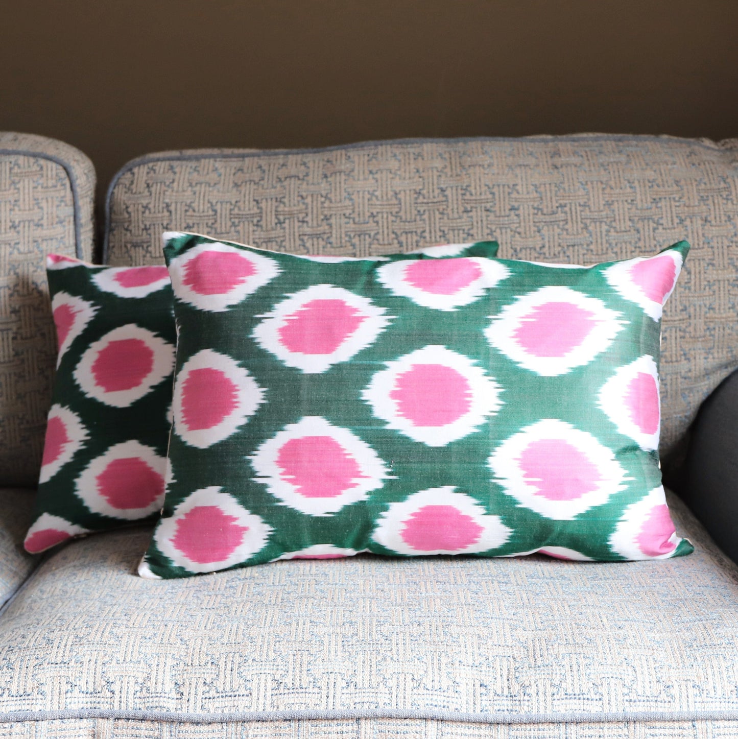 Cushions Silk Cushion - Fuchsia Spots on Green 20080