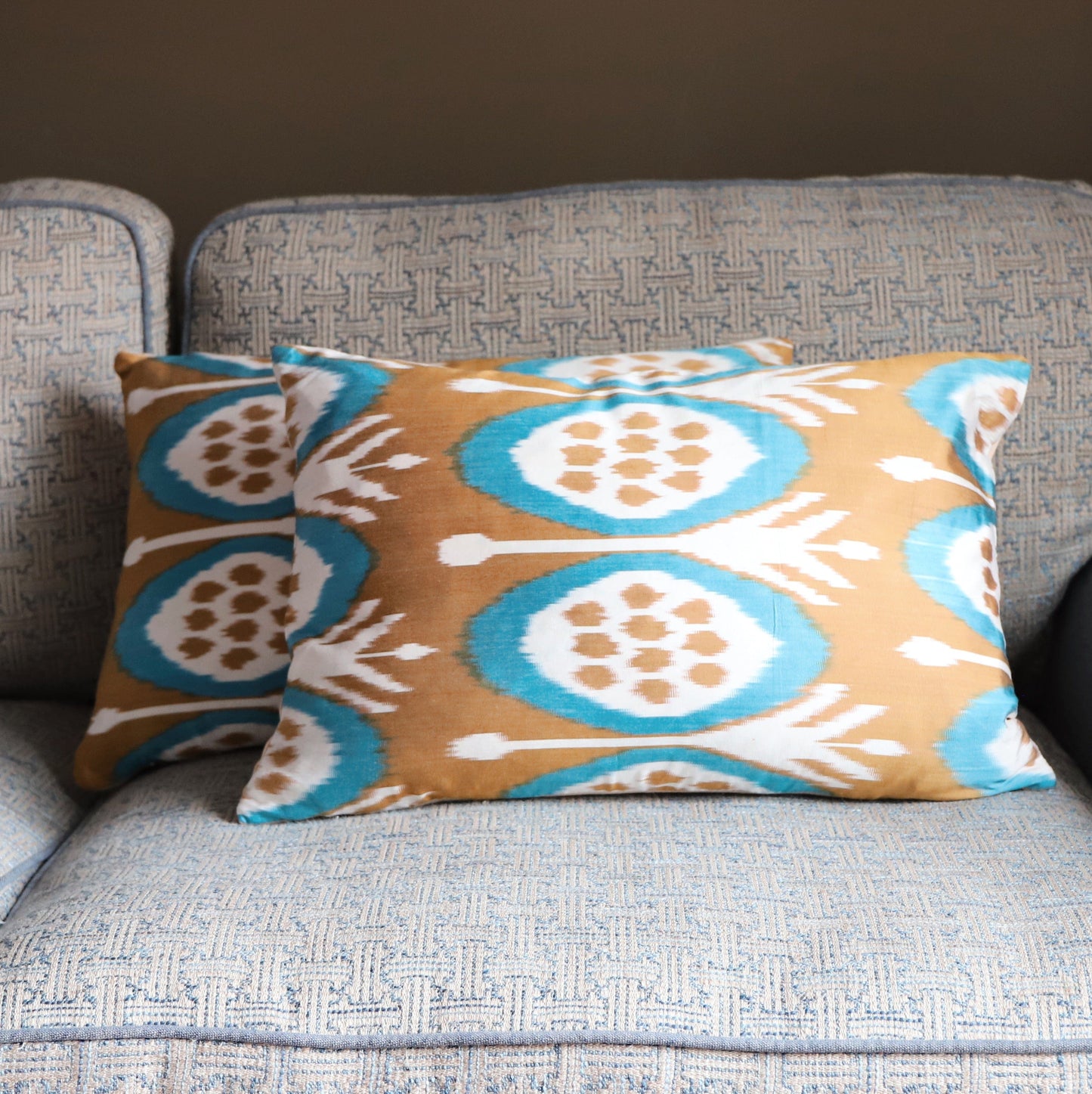 Cushions Silk Cushion - Gold & Blue Pomegranate 20077
