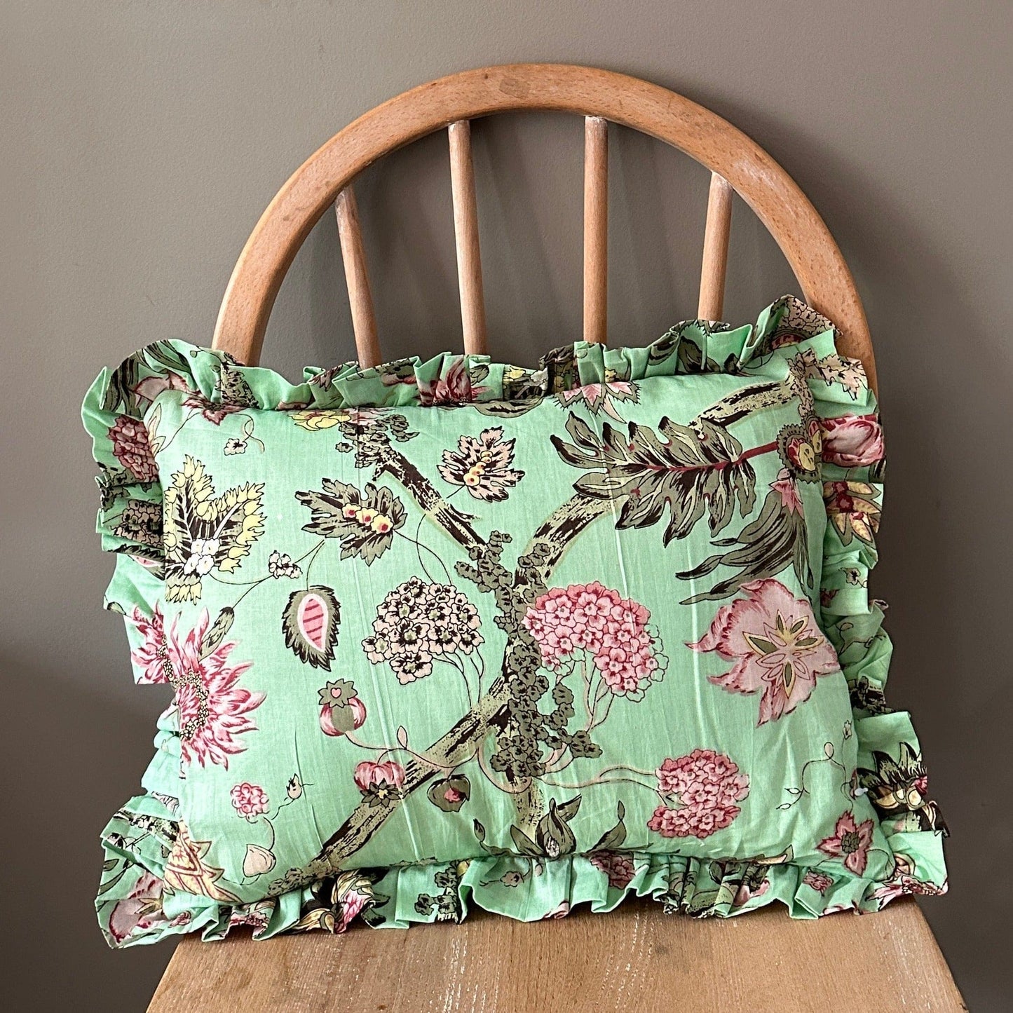 Cushions Small Ruffle Cushion - Botanicals on Mint 20361