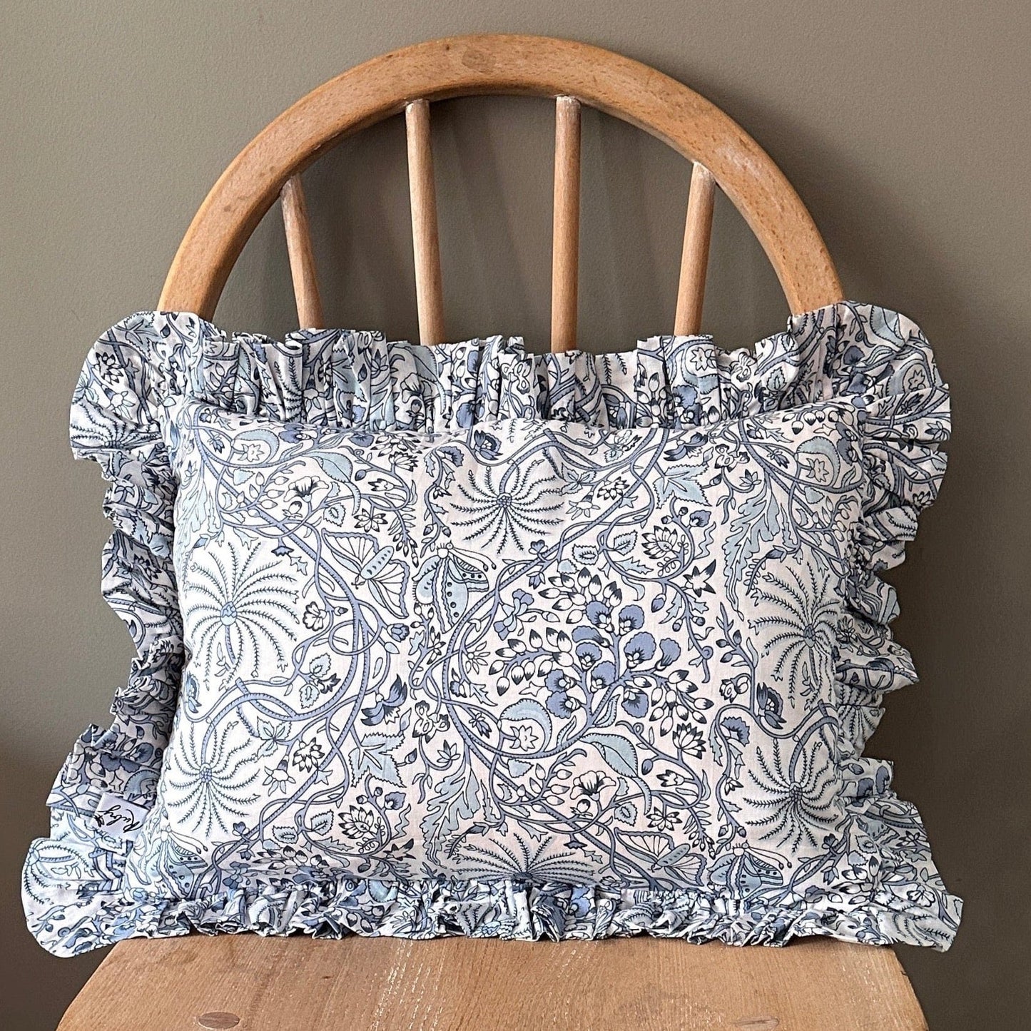 Cushions Small Ruffle Cushion - Climbers on Blue 21494