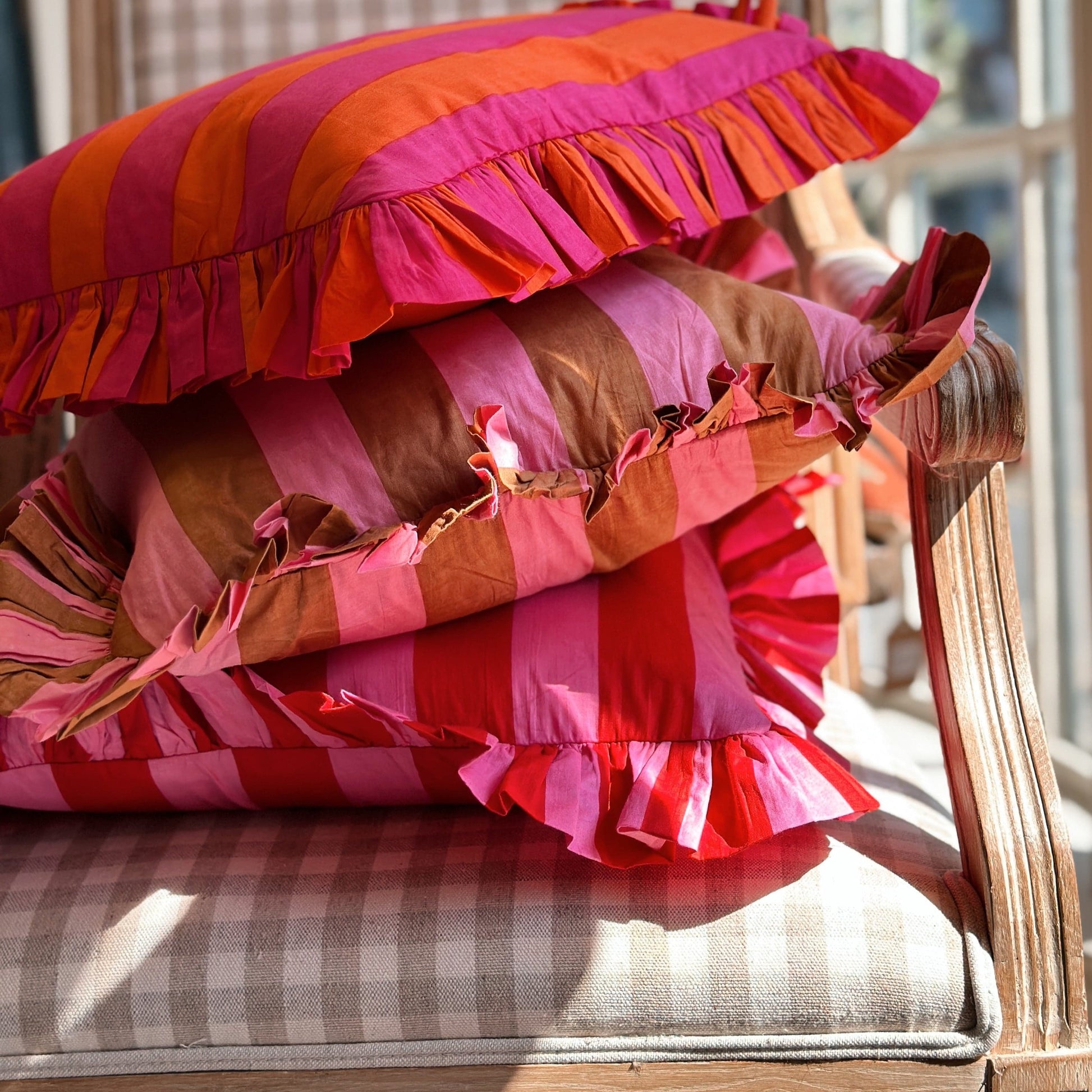 Cushions Small Square Ruffle Cushion - Wide Stripe