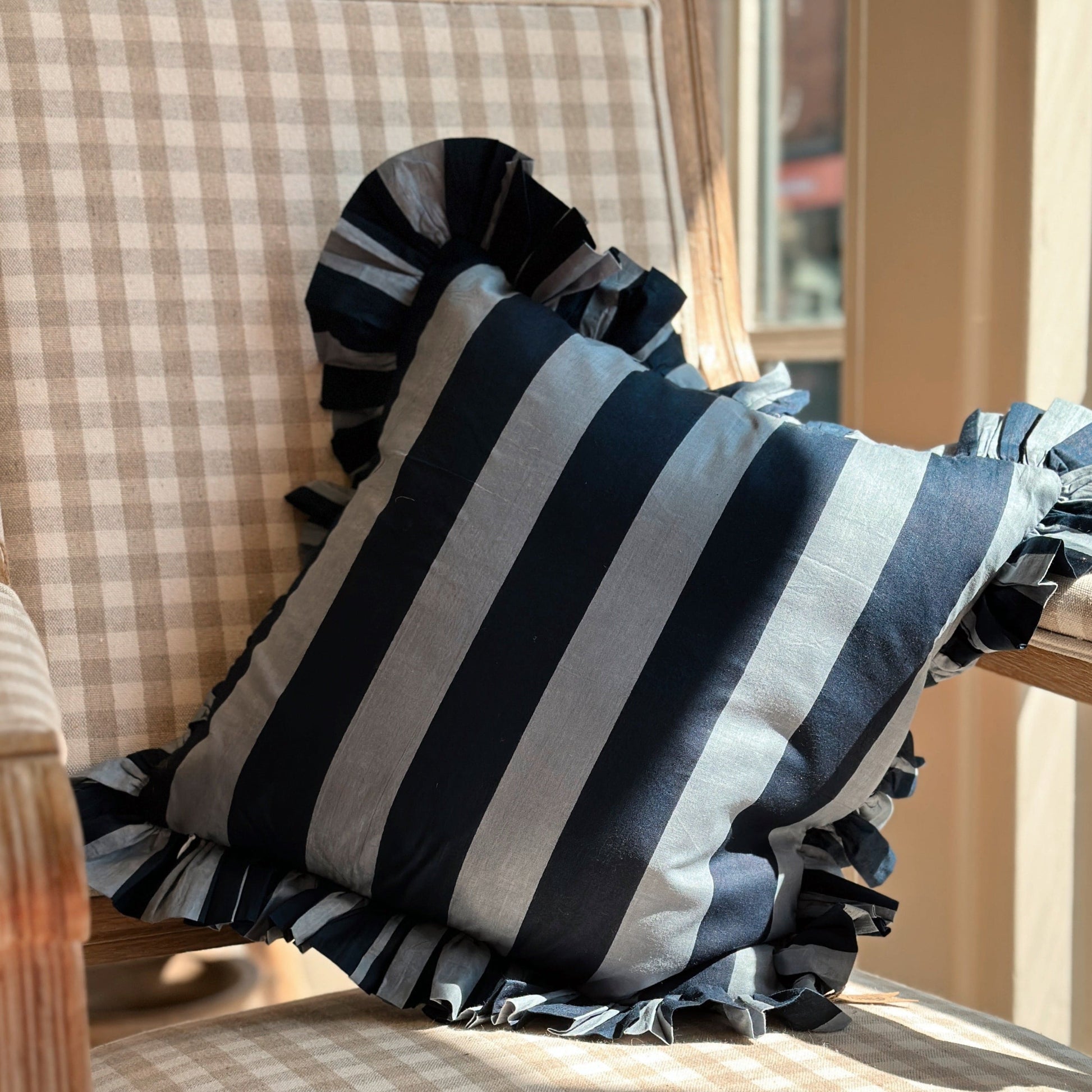 Cushions Small Square Ruffle Cushion - Wide Stripe
