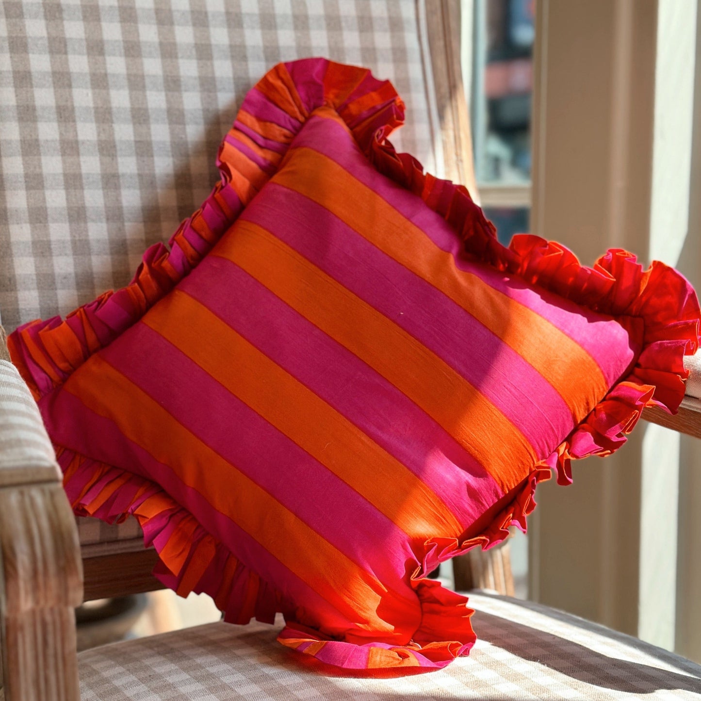 Cushions Small Square Ruffle Cushion - Wide Stripe