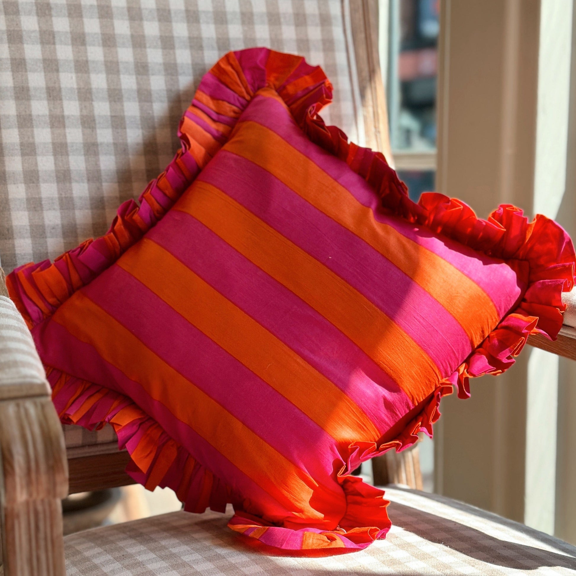 Cushions Small Square Ruffle Cushion - Wide Stripe