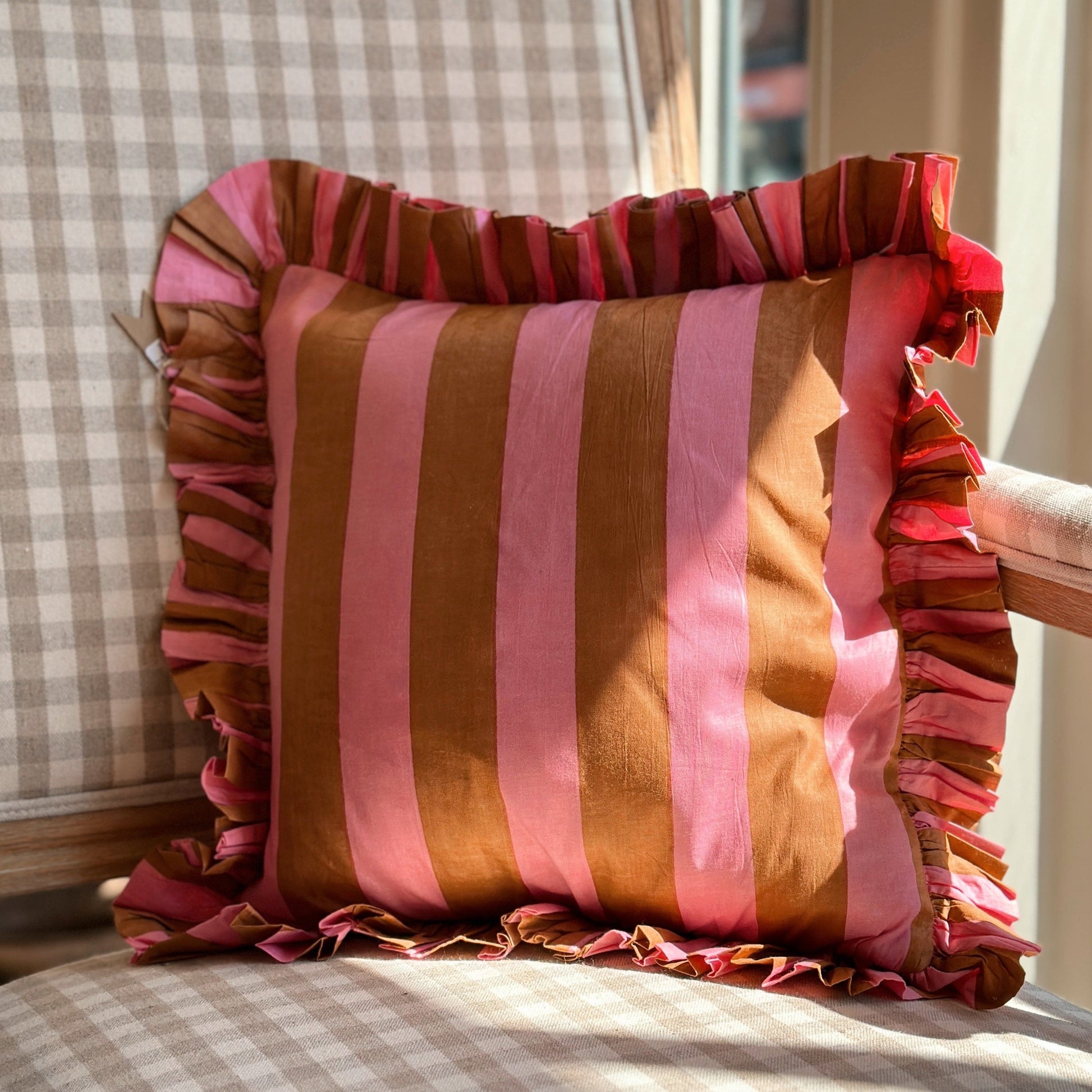 Cushions Small Square Ruffle Cushion - Wide Stripe