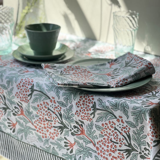 Tablecloths Tablecloth - Apricot & Sea Green Hydrangeas/ Stripe Border