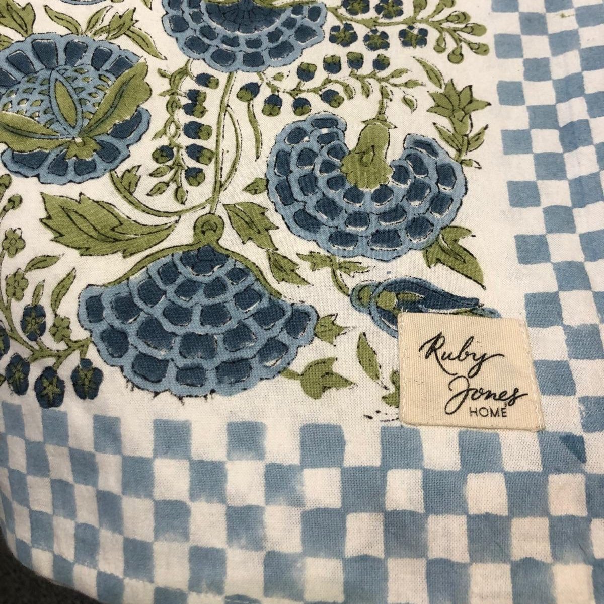 Tablecloths Tablecloth - Blue & Olive Botanical with Check Border