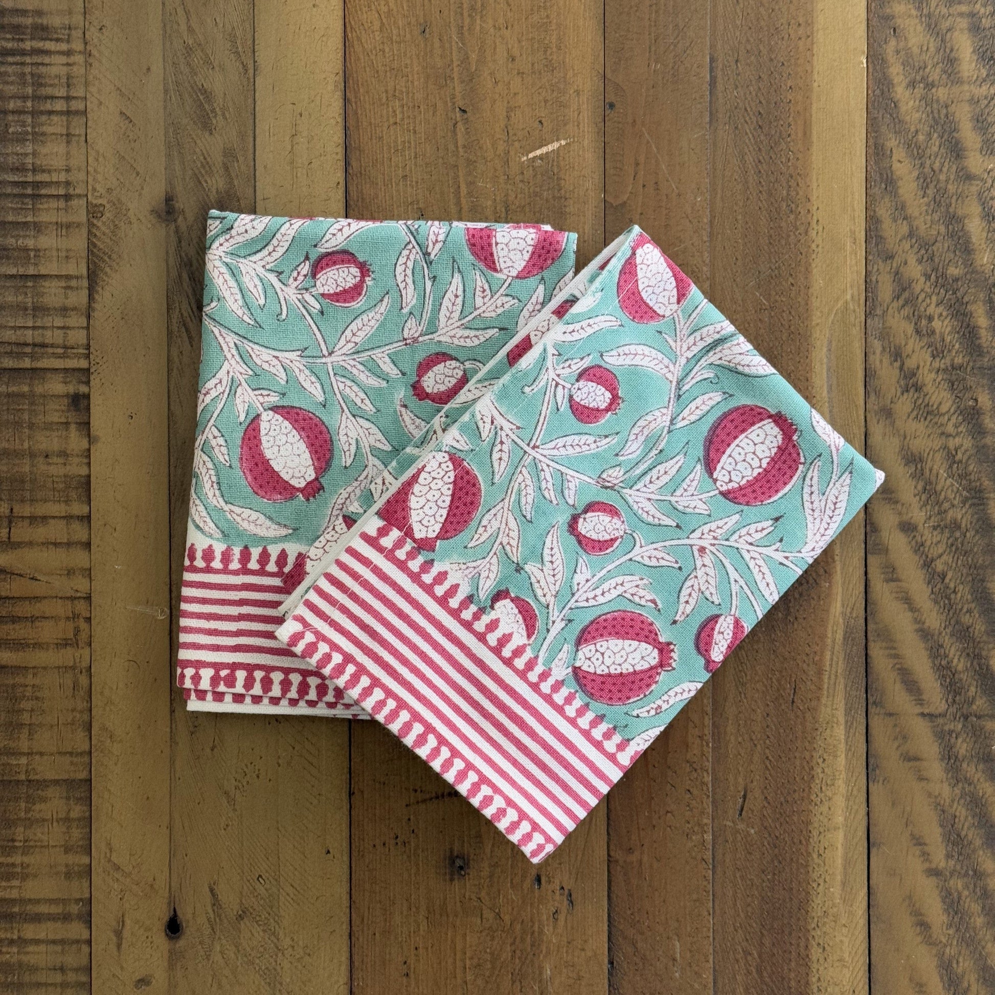 Tea Towels Tea Towel - Pomegranate on Aqua with Stripe Border 23082