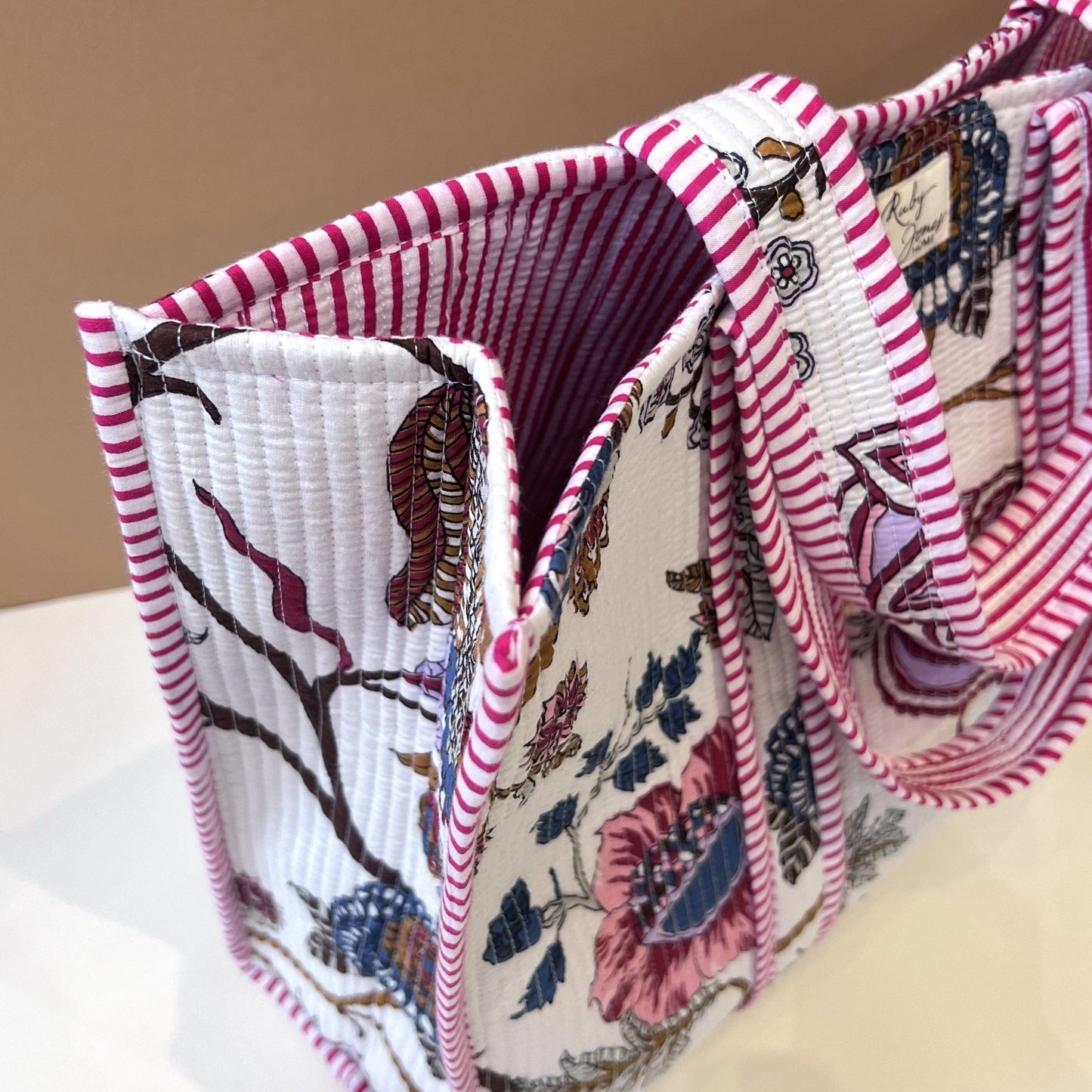 Tote Bags Tote - Blue & Rose Botanicals on White 26803