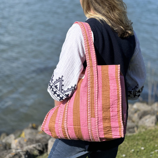 Other Bags Tote - Pink and Caramel Stripe 22329