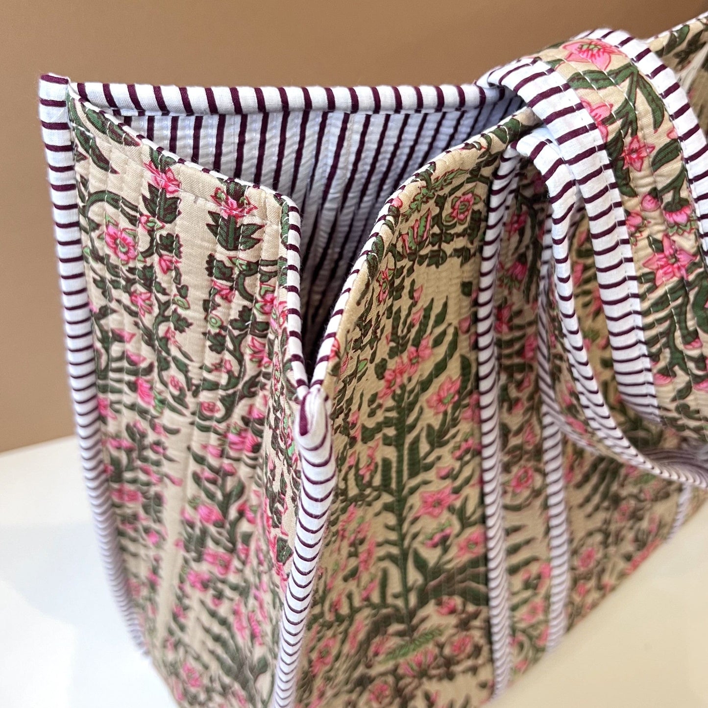 Tote Bags Tote - Pink & Green Botanicals on Bone 26822