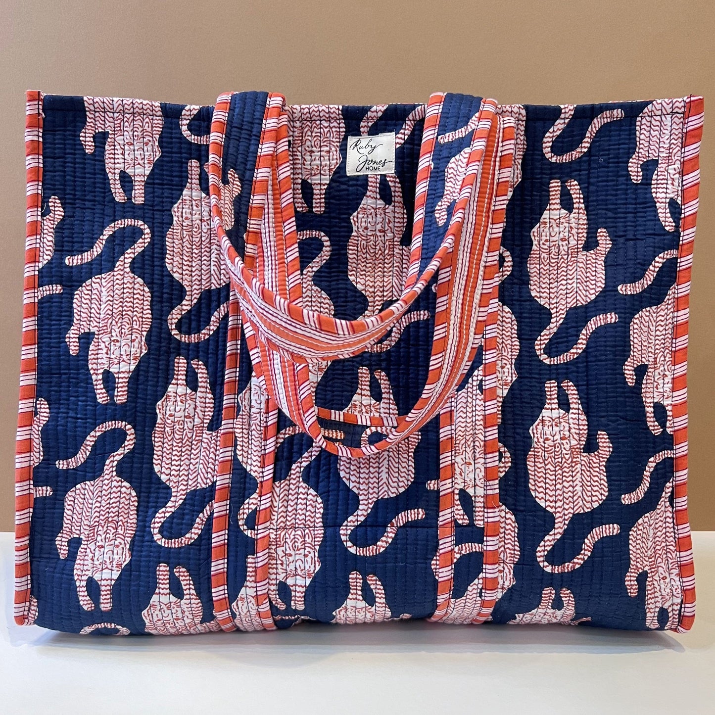Tote Bags Tote - Red Tigers on Midnight Blue 26829