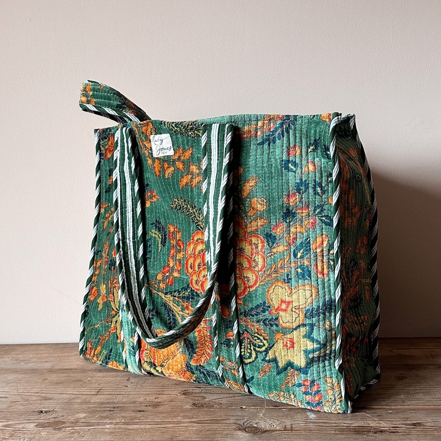 Totes Velvet Tote - Flowers on Sea Green 23621