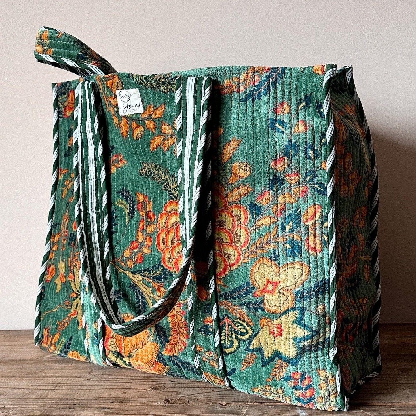 Totes Velvet Tote - Flowers on Sea Green 23621