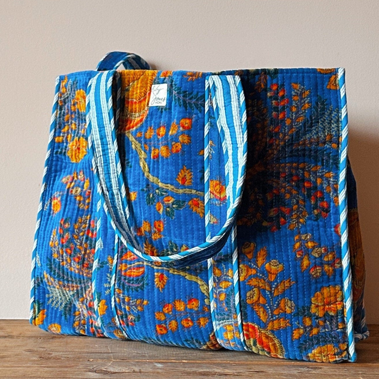 Totes Velvet Tote - Gold Botanicals on Indigo 23748