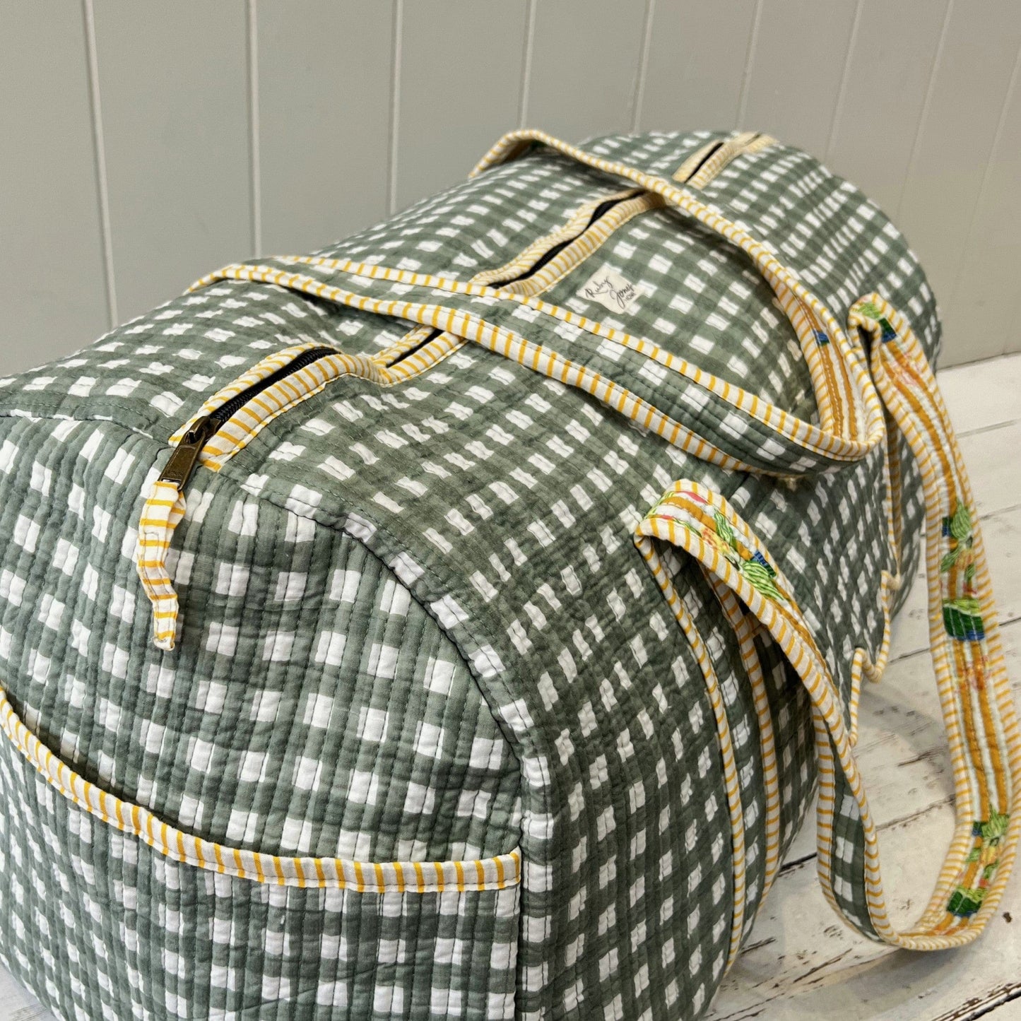 Weekender Bags Weekender - Sage Check with Yellow Stripe Piping 25672