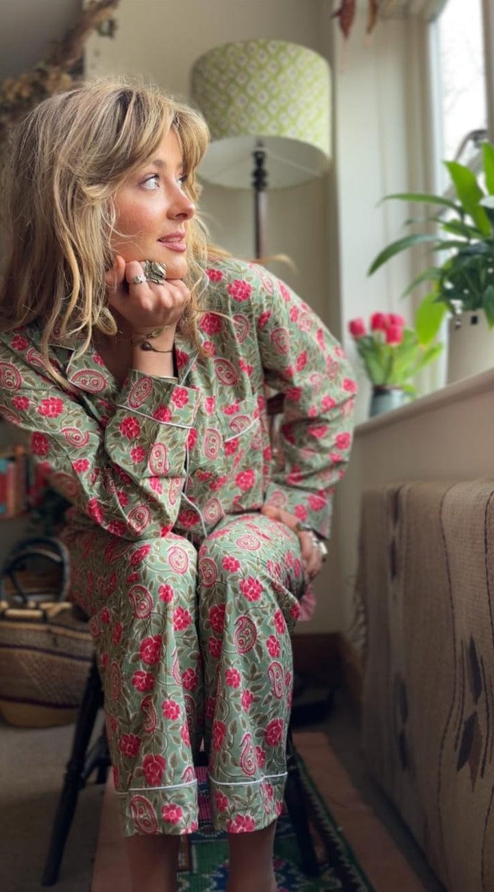 Pyjamas Fine Cotton PJ's - Full Set - Fern and Crimson