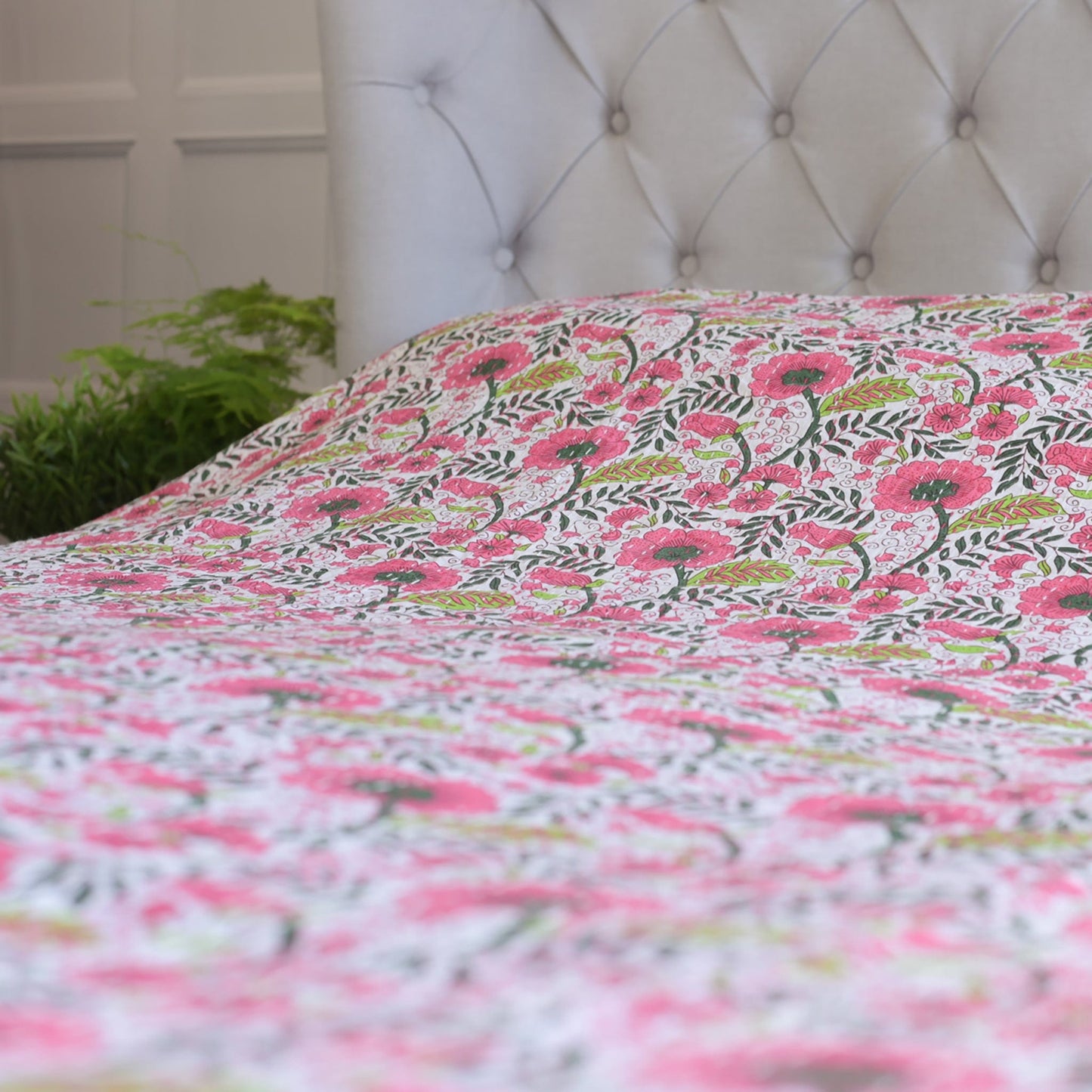 Kanthas & Kantha Quilts Fuchsia Pink Flowers Kantha 19145