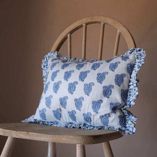 Cushions Small Ruffle Cushion - Blue Paisley with Blue Ditsy Frill 19842